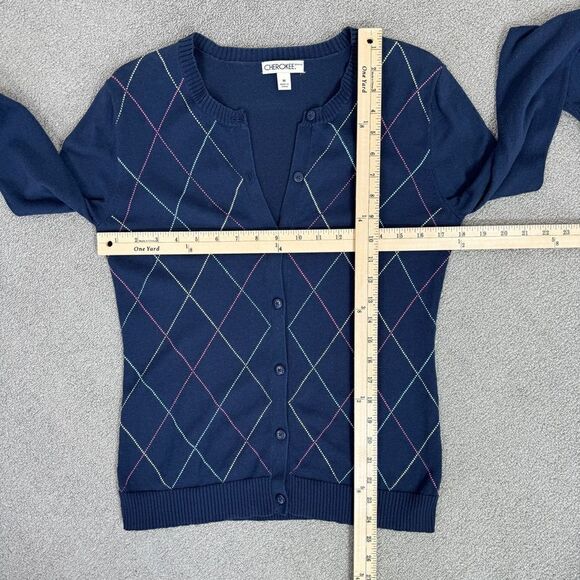 Cherokee Vintage Argyle Button Front Cardigan Sweater Blue Multi Medium - Picture 11 of 12